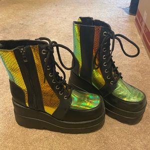 Platform boots with snake skin style design